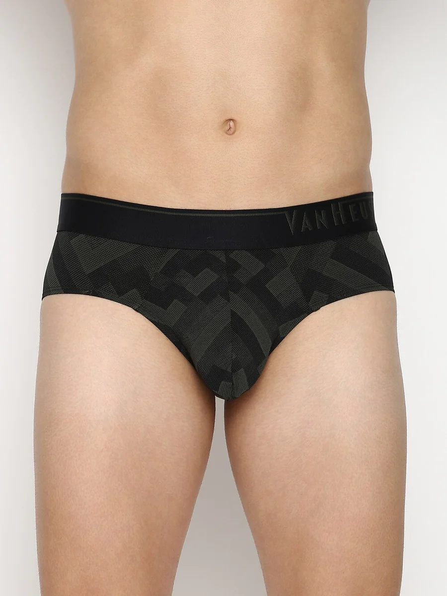 Men's Black SPP-17 Allover Print 4 Way Stretch Body Defining Fit Briefs