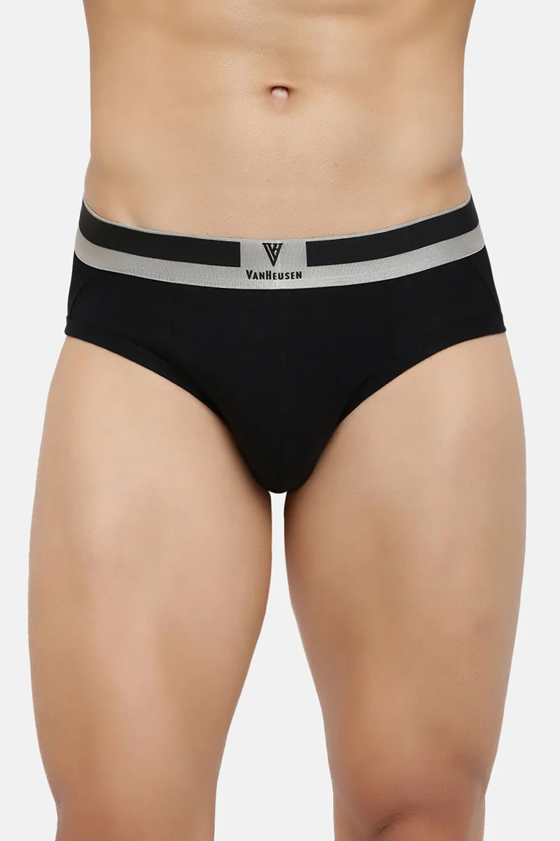 Men's Black Cotton Blend Solid Brief