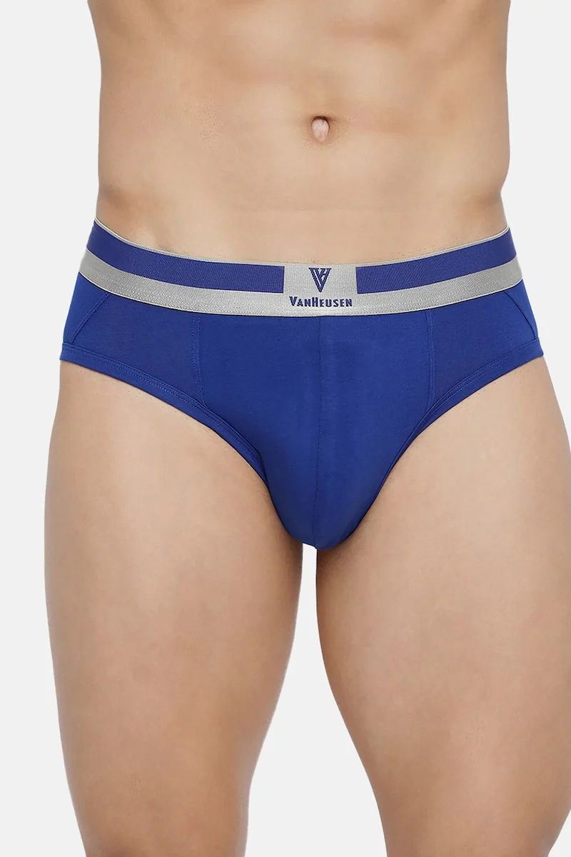 Men's Blue Cotton Blend Solid Brief