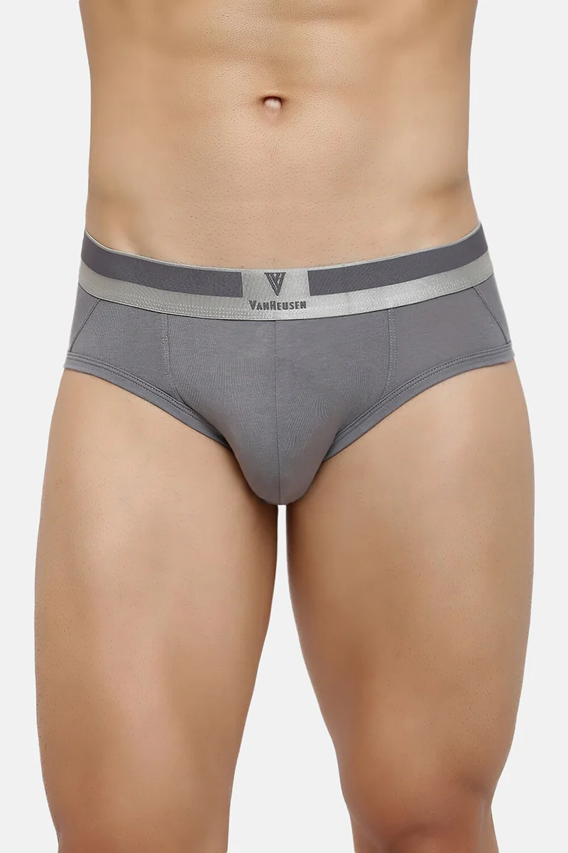 Men's Grey Cotton Blend Solid Brief