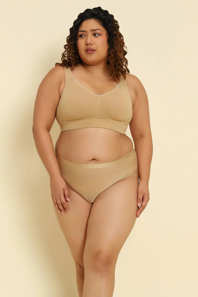 Women's Beige Candied Ginger Solid Plus Size Wireless Minimizer Bra