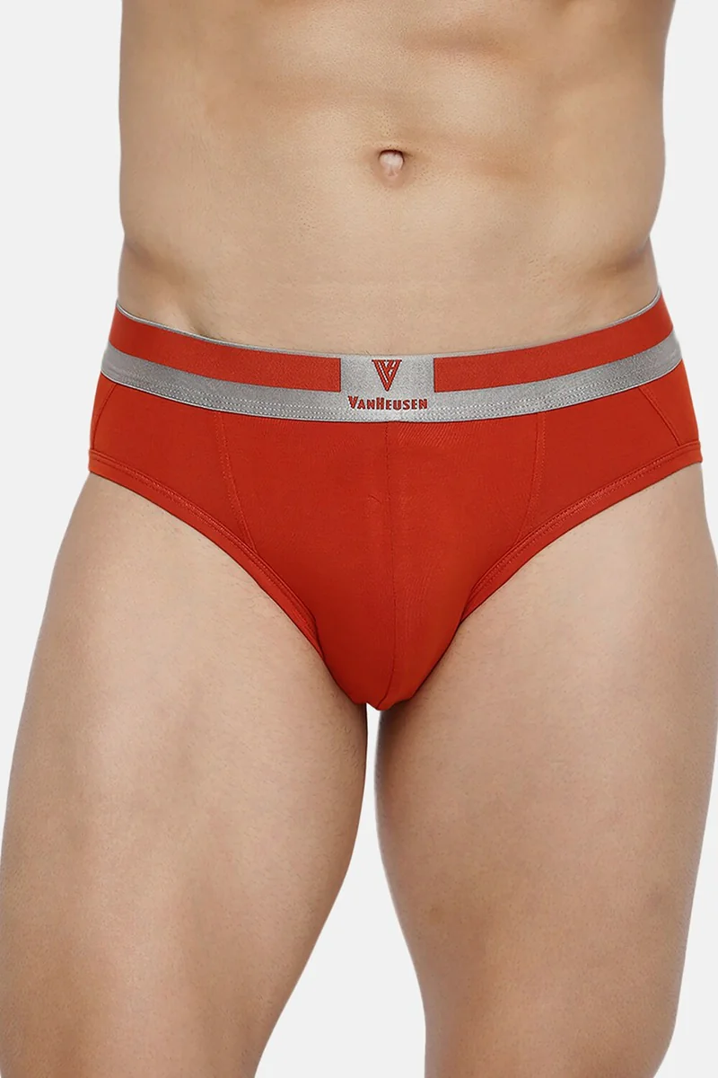 Men's Red Cotton Blend Solid Brief