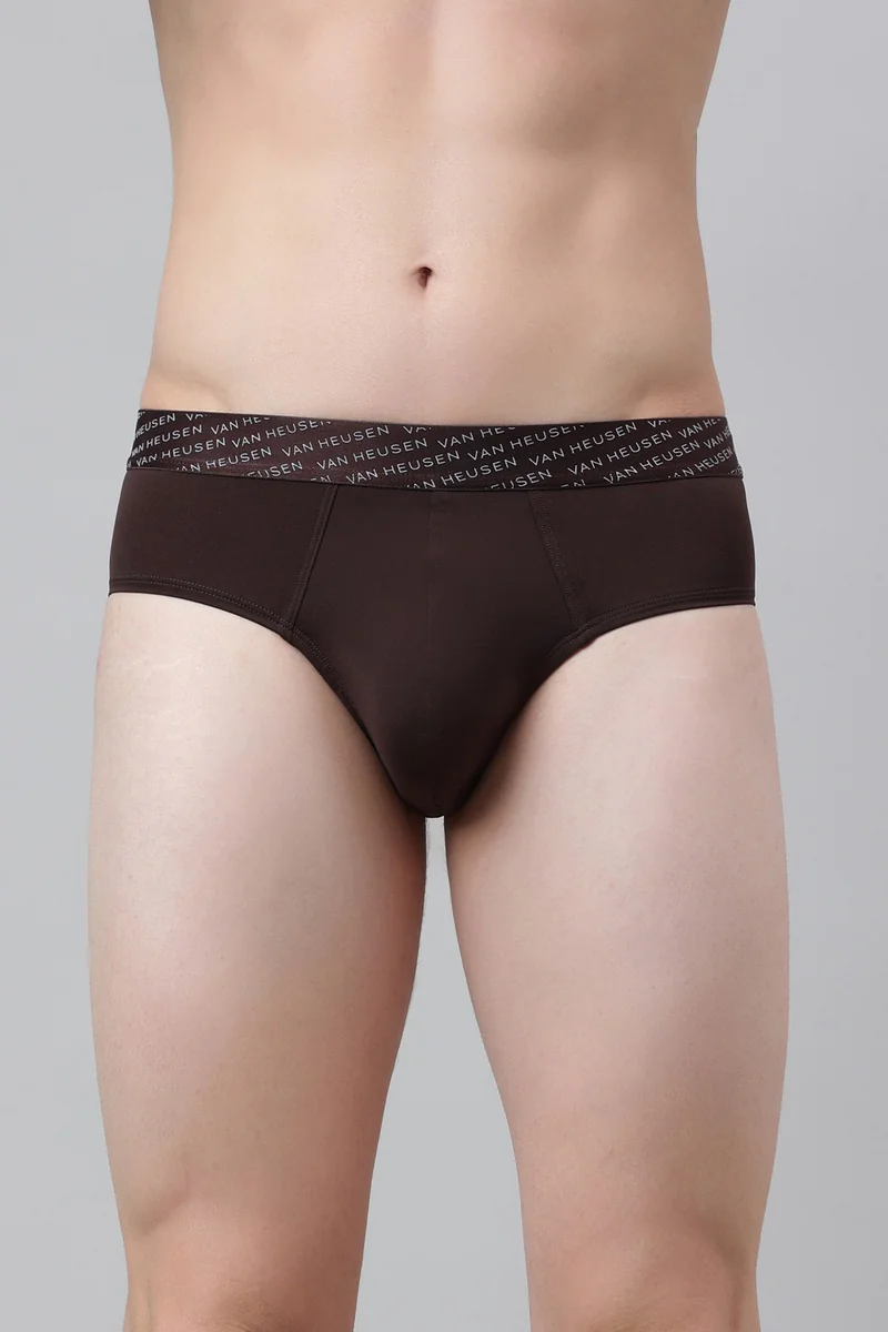 Men's Brown Solid Microfiber 4 Way Stretch Tactel Brief