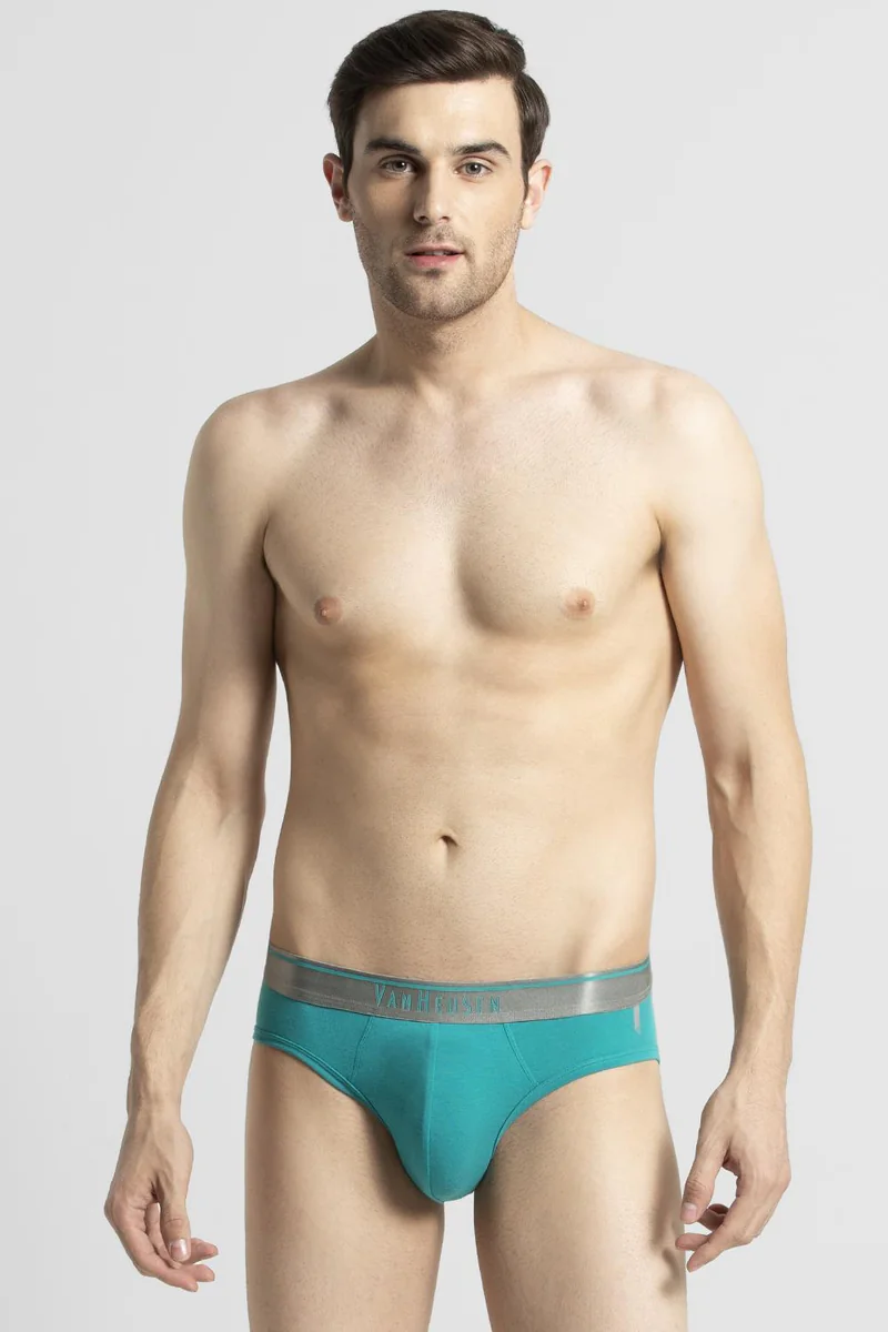 Men's Green Cotton Blend Solid Brief
