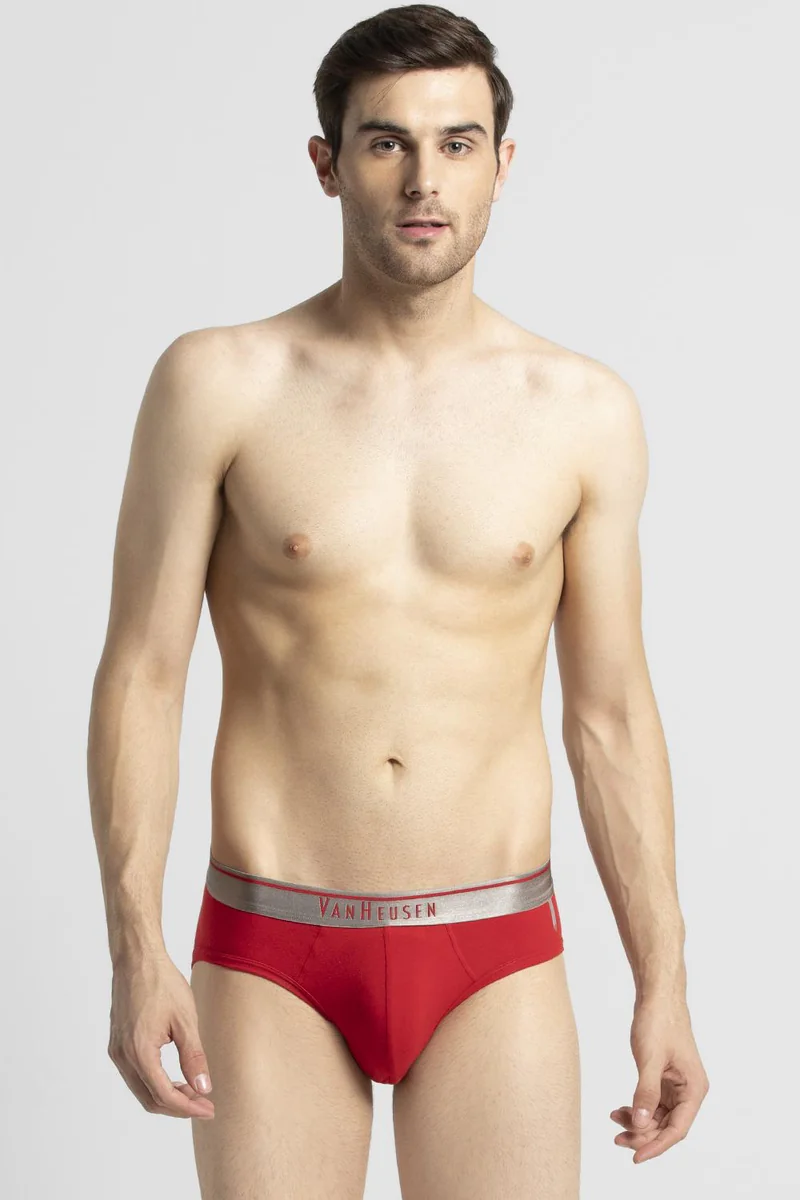 Men's Red Cotton Blend Solid Brief