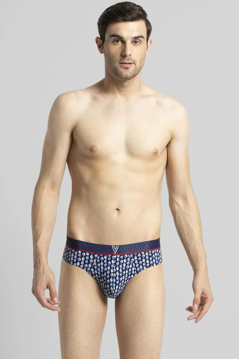Men's Blue Cotton Blend Print Brief