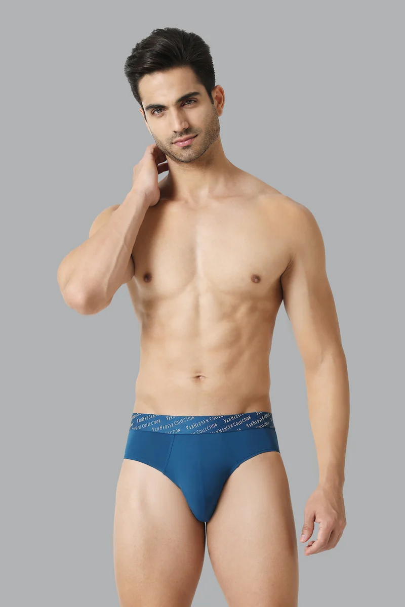 Men's Blue Nylon Solid Brief