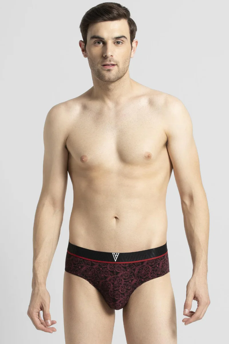 Men's Black Cotton Blend Print Brief