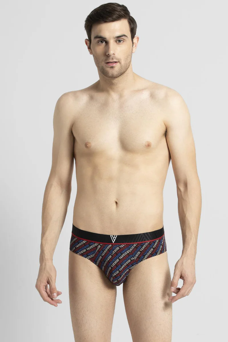 Men's Black Cotton Blend Print Brief
