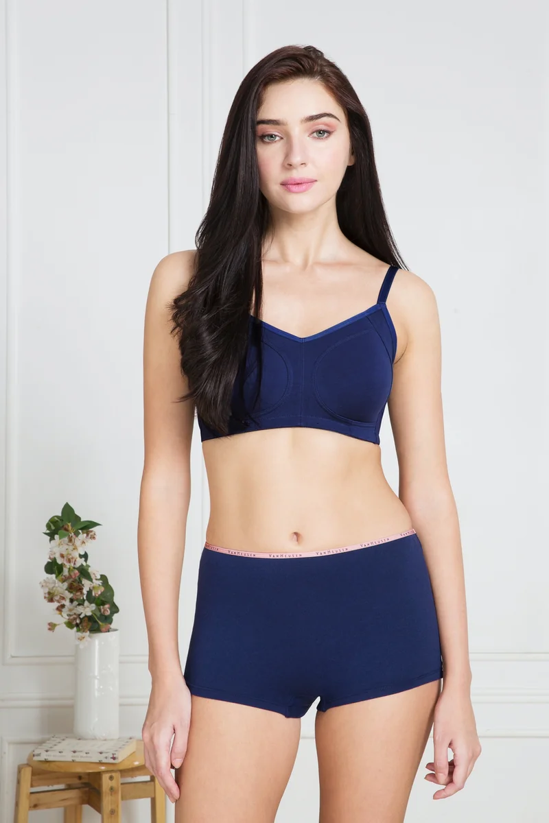 Women's Navy Solid Anti Bacterial Moisture Wicking Boyshorts