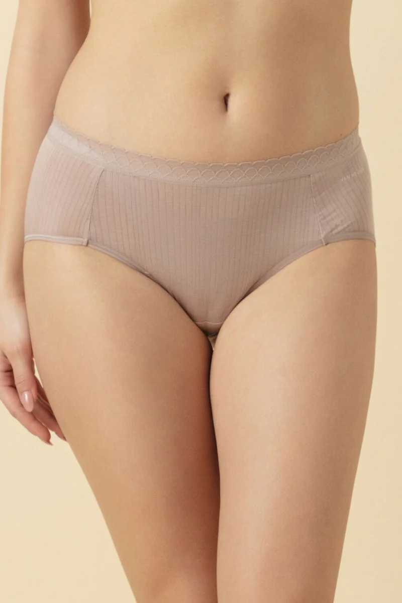 Women's Beige Solid Mid Rise Modal Hipster Panty