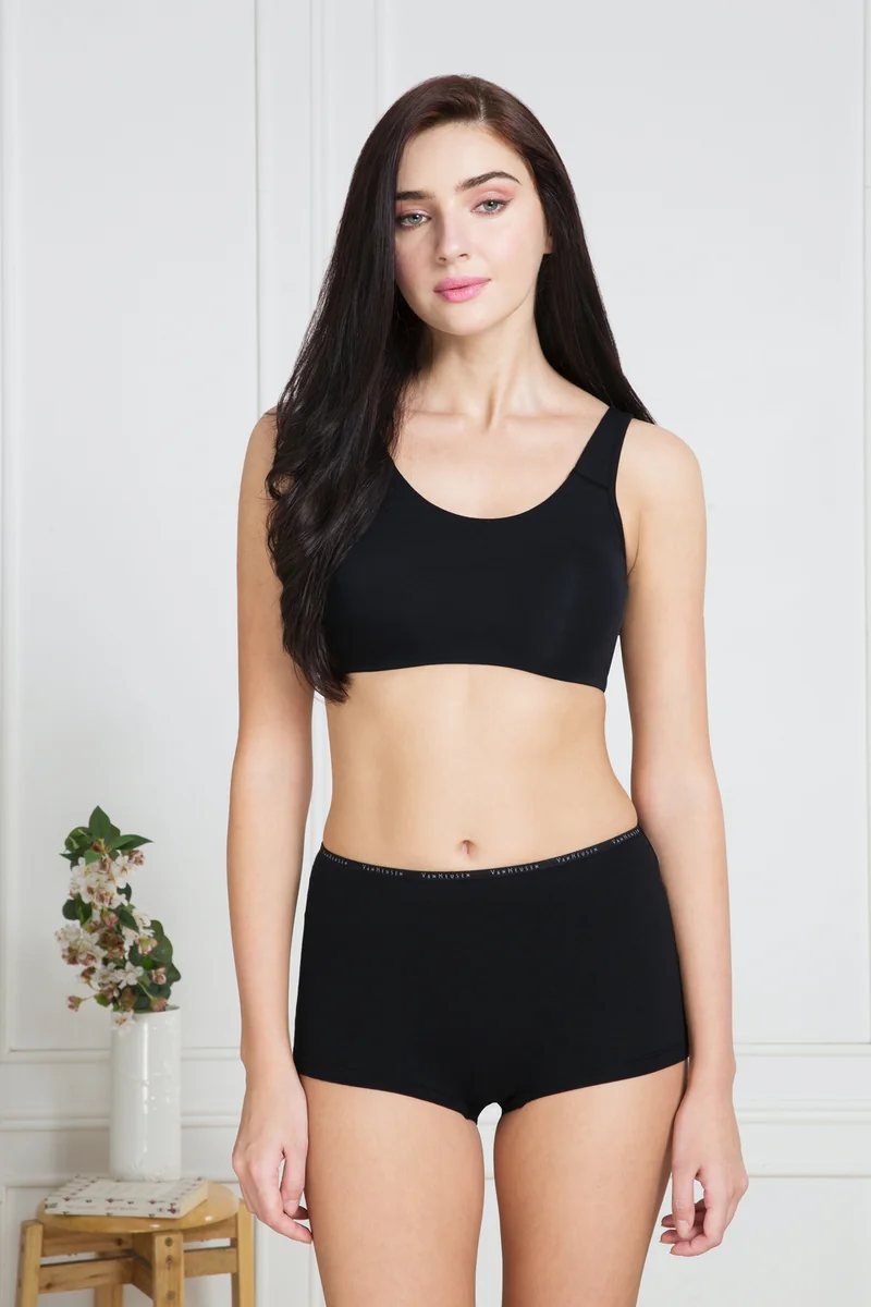 Women's Black Solid Anti Bacterial Moisture Wicking Boyshorts