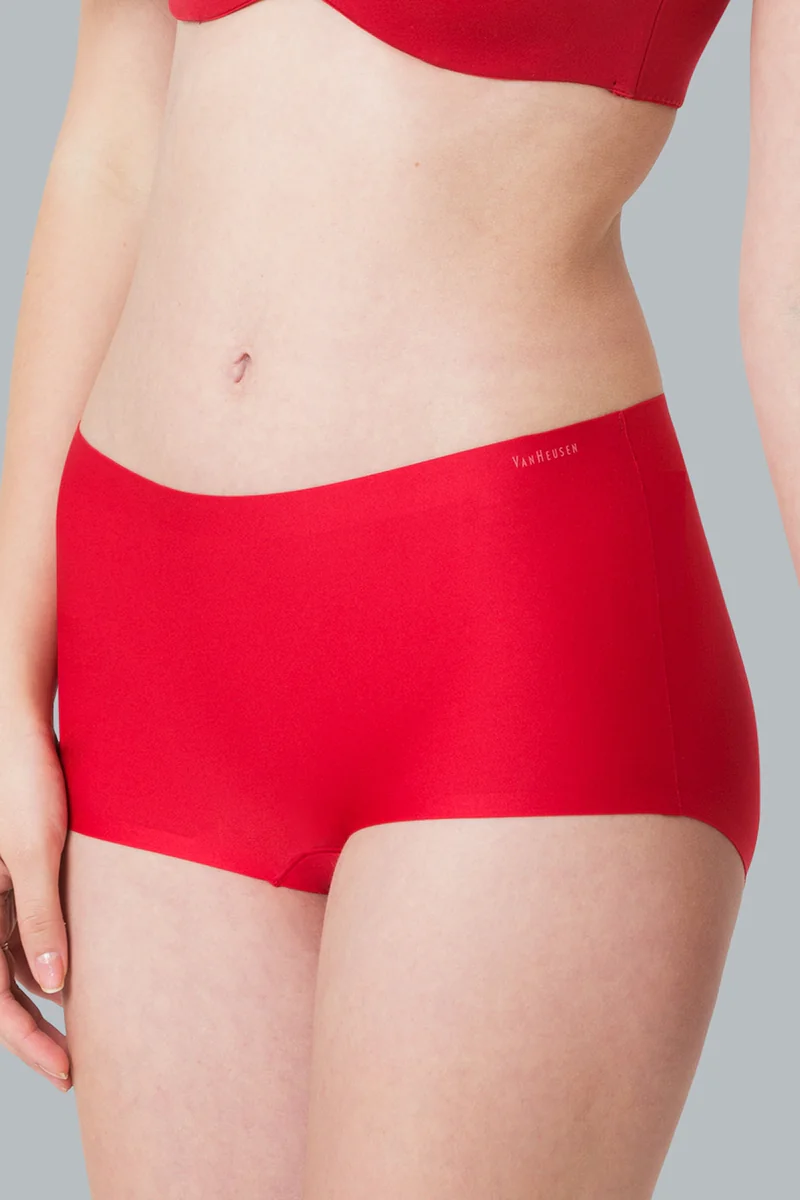 Women's Red Jester Solid No Visible Boyshorts Line Easy Stain Release Gusset Invisilite Boyleg Boyshorts