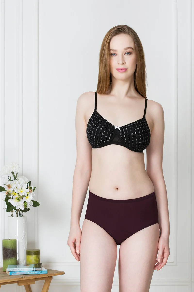 Women's Purple Wine Solid Anti Bacterial High Absorbance Stay Dry Period Panty