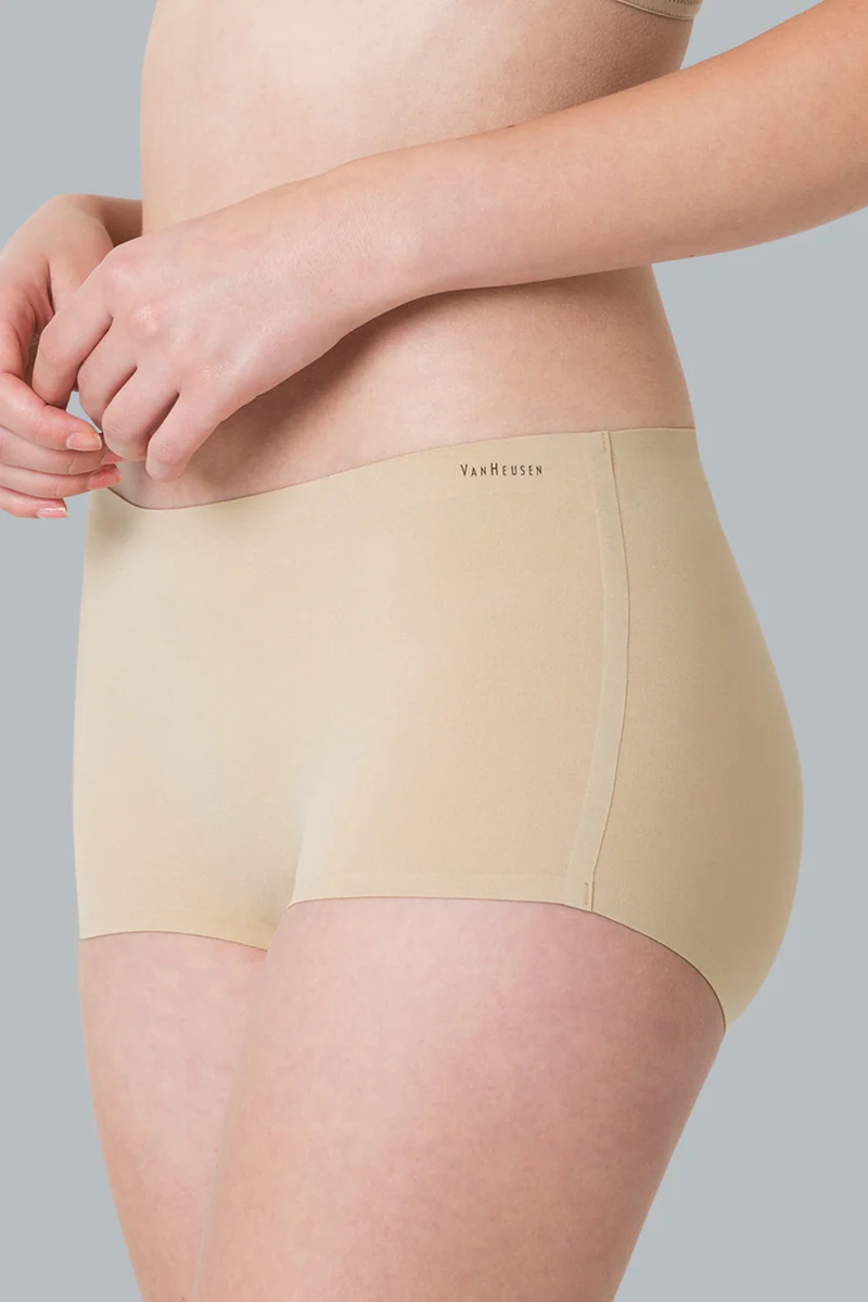 Women's Brown Solid No Visible Boyshorts Line Easy Stain Release Gusset Invisilite Boyleg Boyshorts