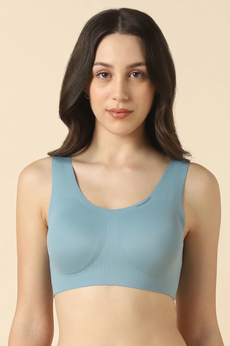 Women's Blue Body Shaper Padded with Full Coverage and Removable Pads Seamless Bra