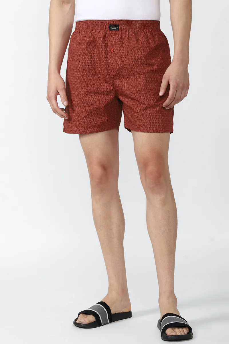 Men's Red Cotton Print Boxer Shorts