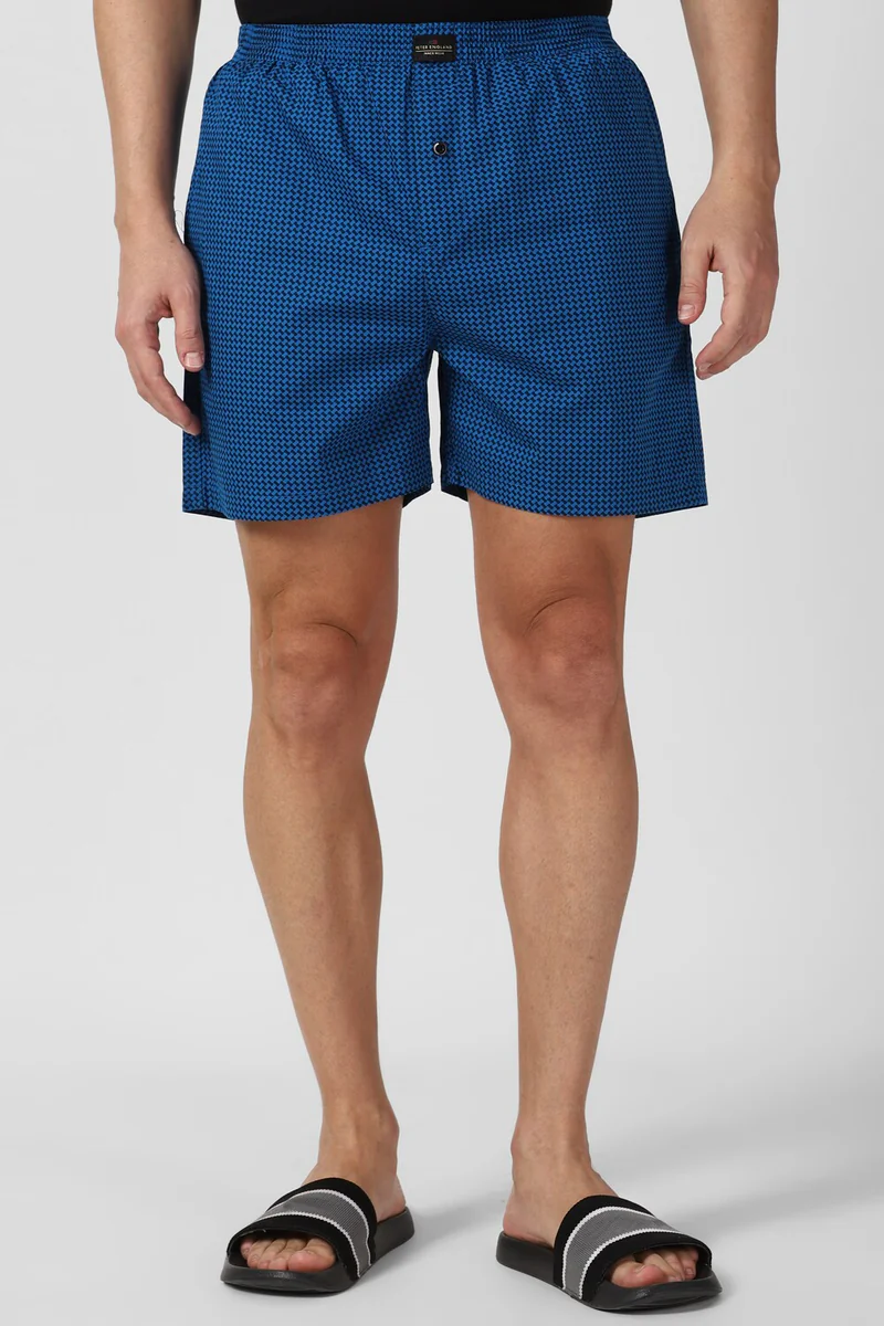 Men's Blue Cotton Check Boxer Shorts