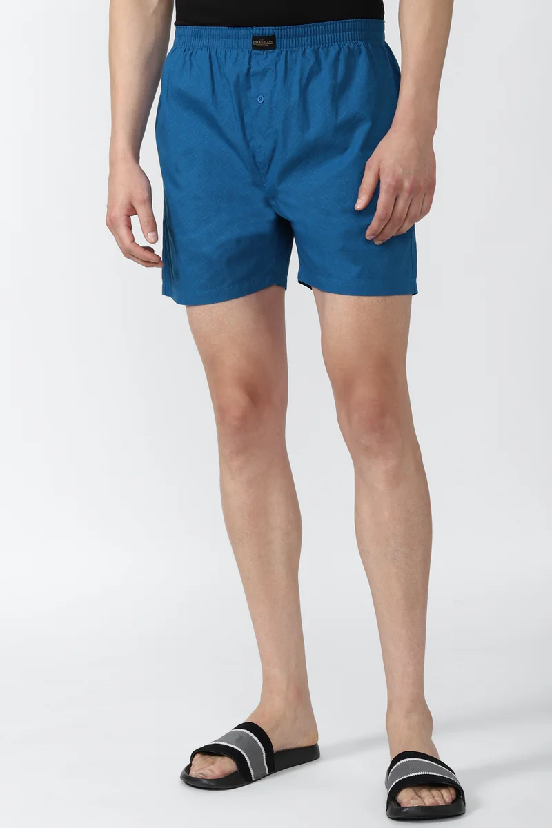Men's Blue Cotton Solid Boxer Shorts
