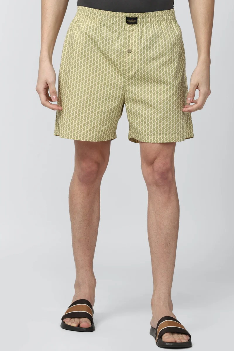 Men's Yellow Cotton Print Boxer Shorts