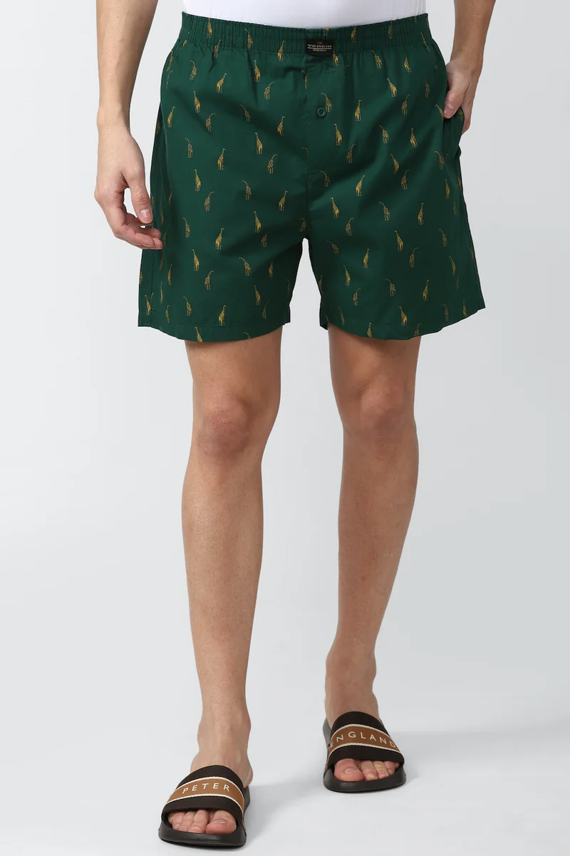 Men's Green Cotton Print Boxer Shorts