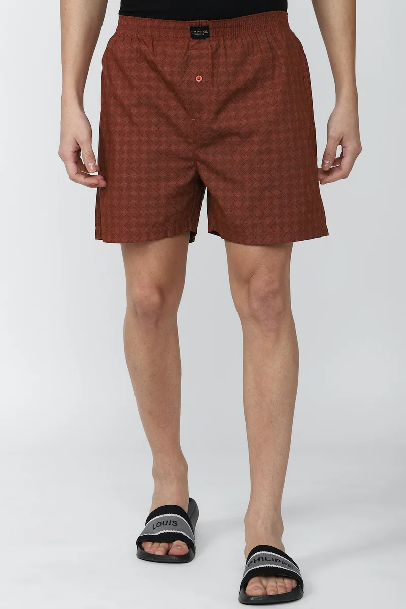 Men's Brown Cotton Print Boxers