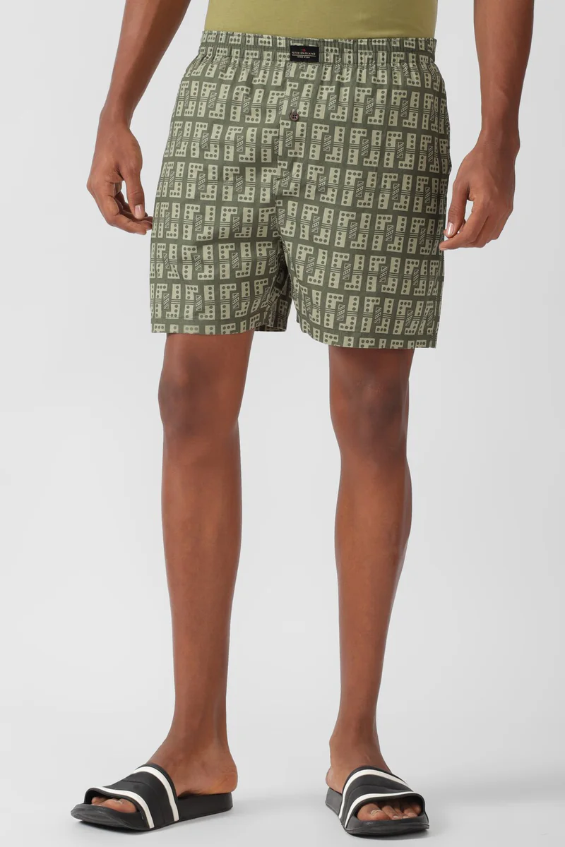 Men's Green Cotton Print Boxer Shorts
