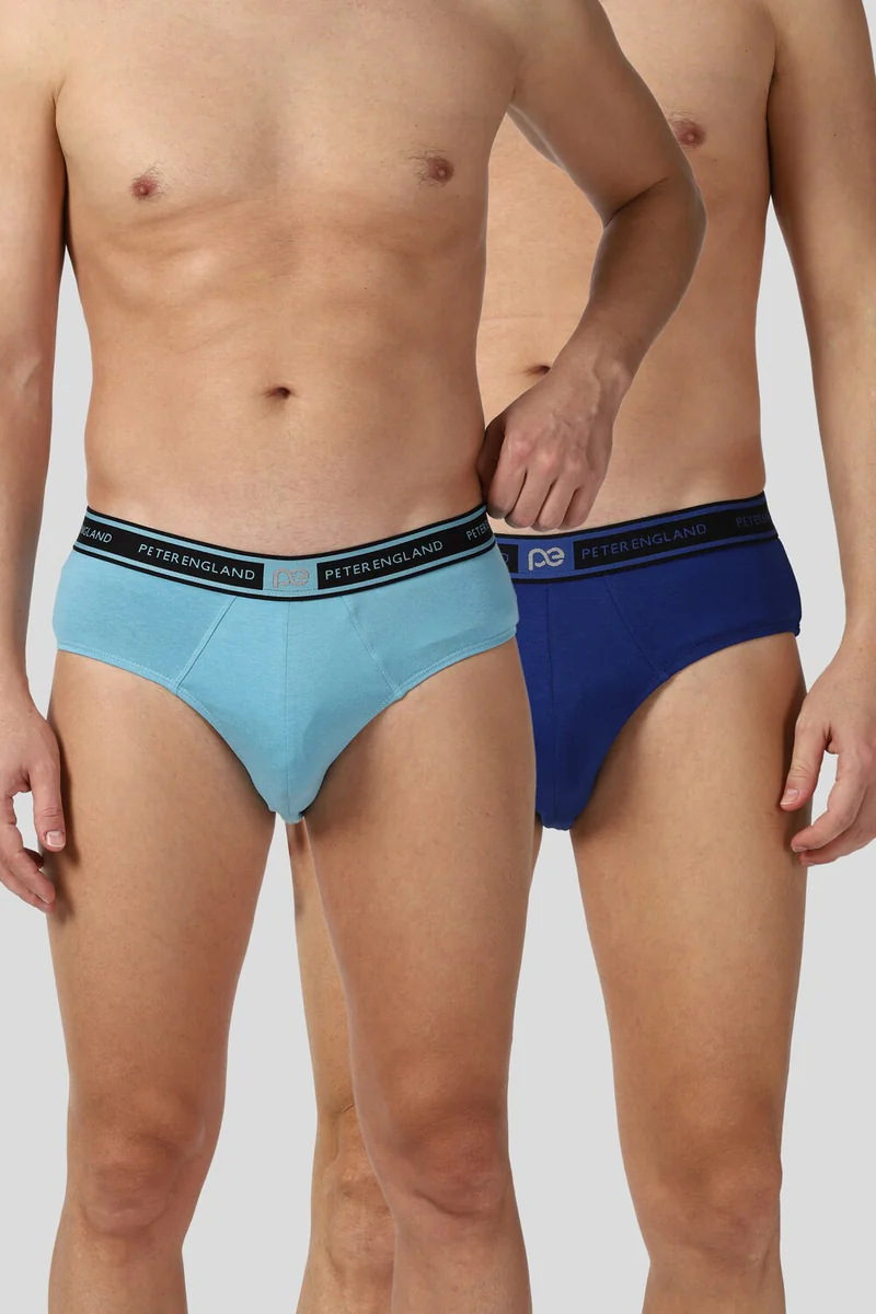 Men's Blue Cotton Blend Solid Brief