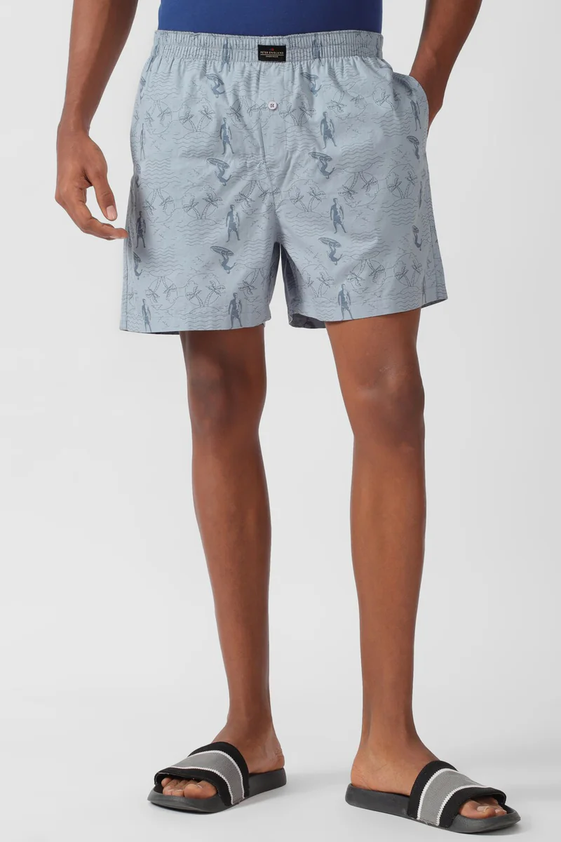 Men's Blue Cotton Print Boxer Shorts