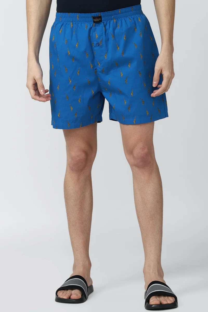 Men's Blue Cotton Print Boxer Shorts