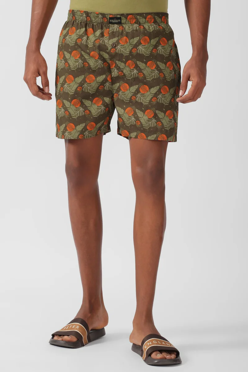 Men's Green Cotton Print Boxer Shorts