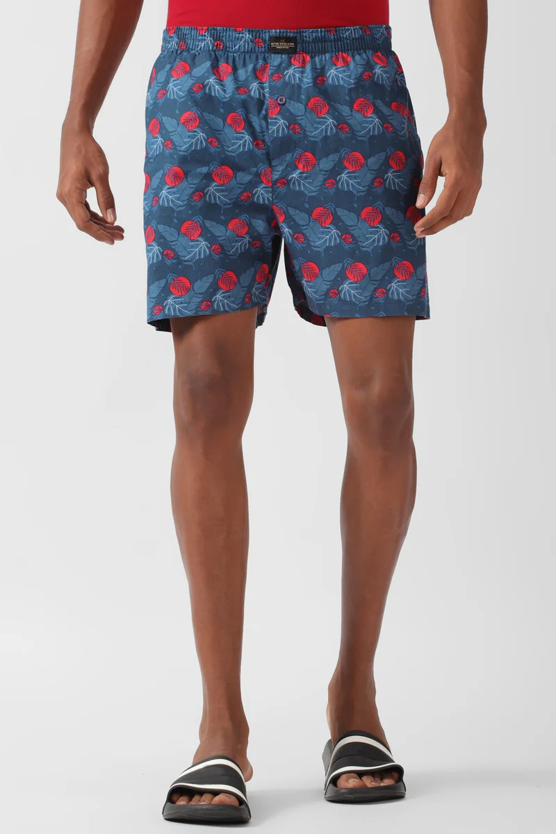 Men's Blue Cotton Print Boxer Shorts