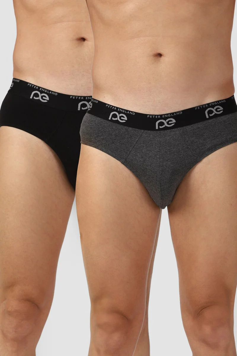 Men's Grey Cotton Blend Solid Brief - Pack of 2