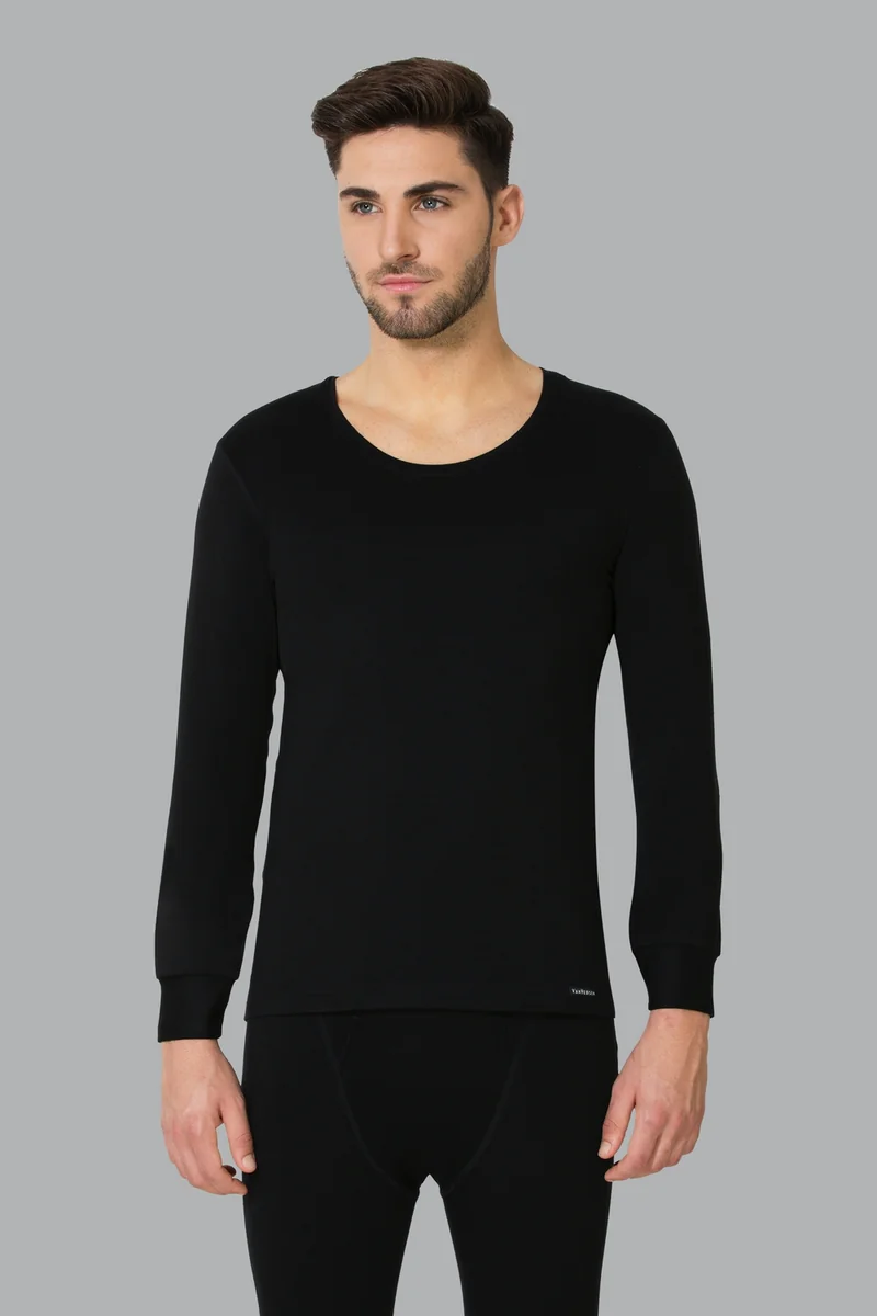 Men's Black Casual Slim Fit Acrylic Full Sleeves Thermal Top by Van Heusen