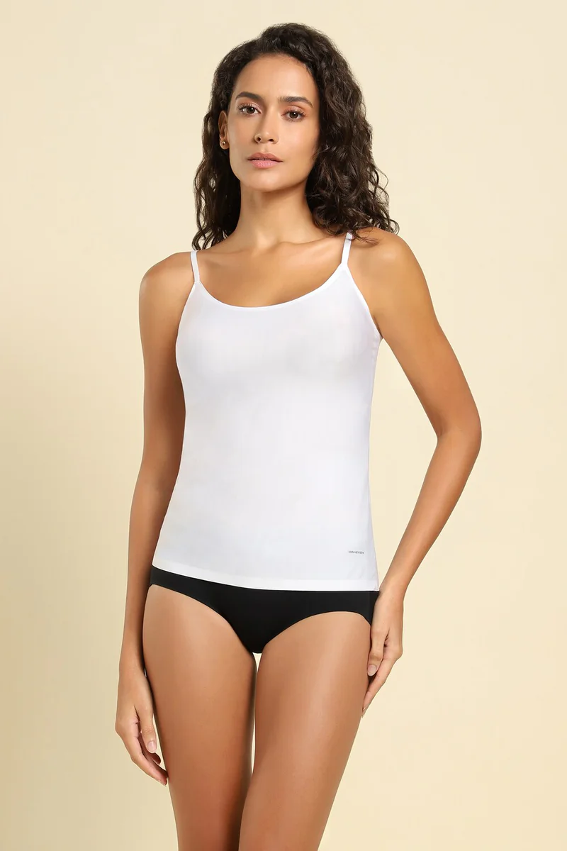 Women's White Casual Regular Fit Cotton Sleeveless Camisole