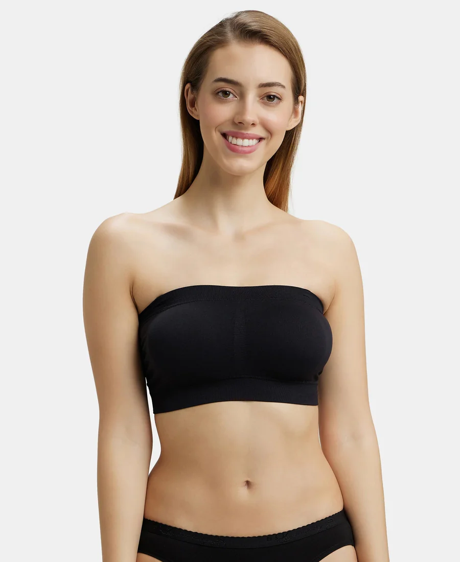Women's Black Wirefree Padded Removable Detachable Transparent Straps Bandeau Bra