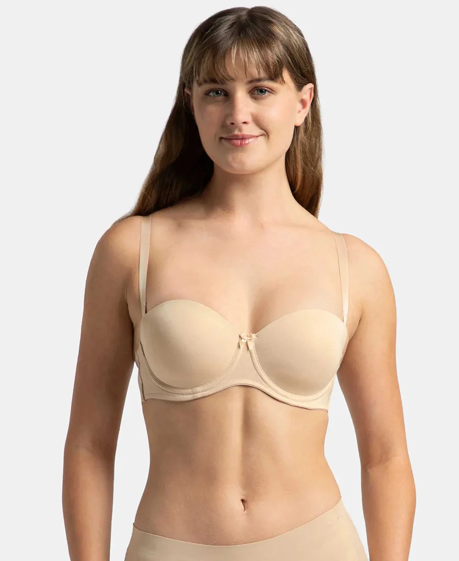 Women's Beige Under-Wired Padded Full Coverage Strapless Bra by Jockey