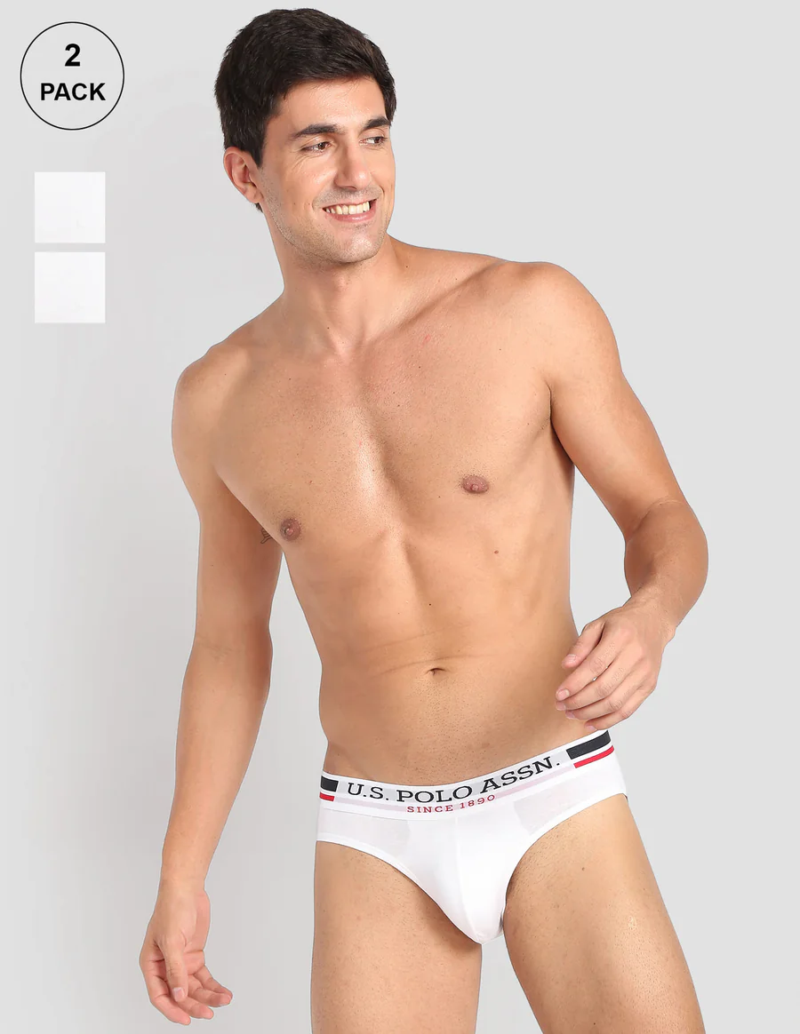 Men's White Solid Briefs - Pack of 2