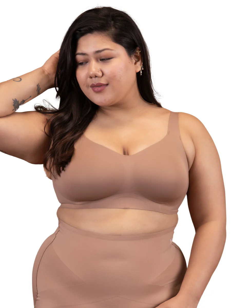Women's Brown Plus Size Super Supportive Full Coverage for Heavy Bust Removable Cups Bra