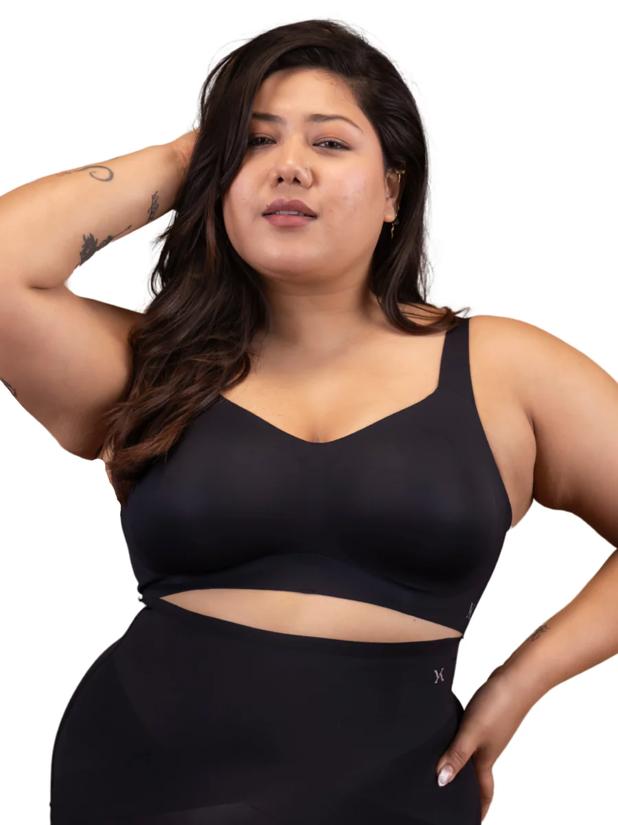 Women's Black Plus Size Super Supportive Full Coverage for Heavy Bust Removable Cups Bra