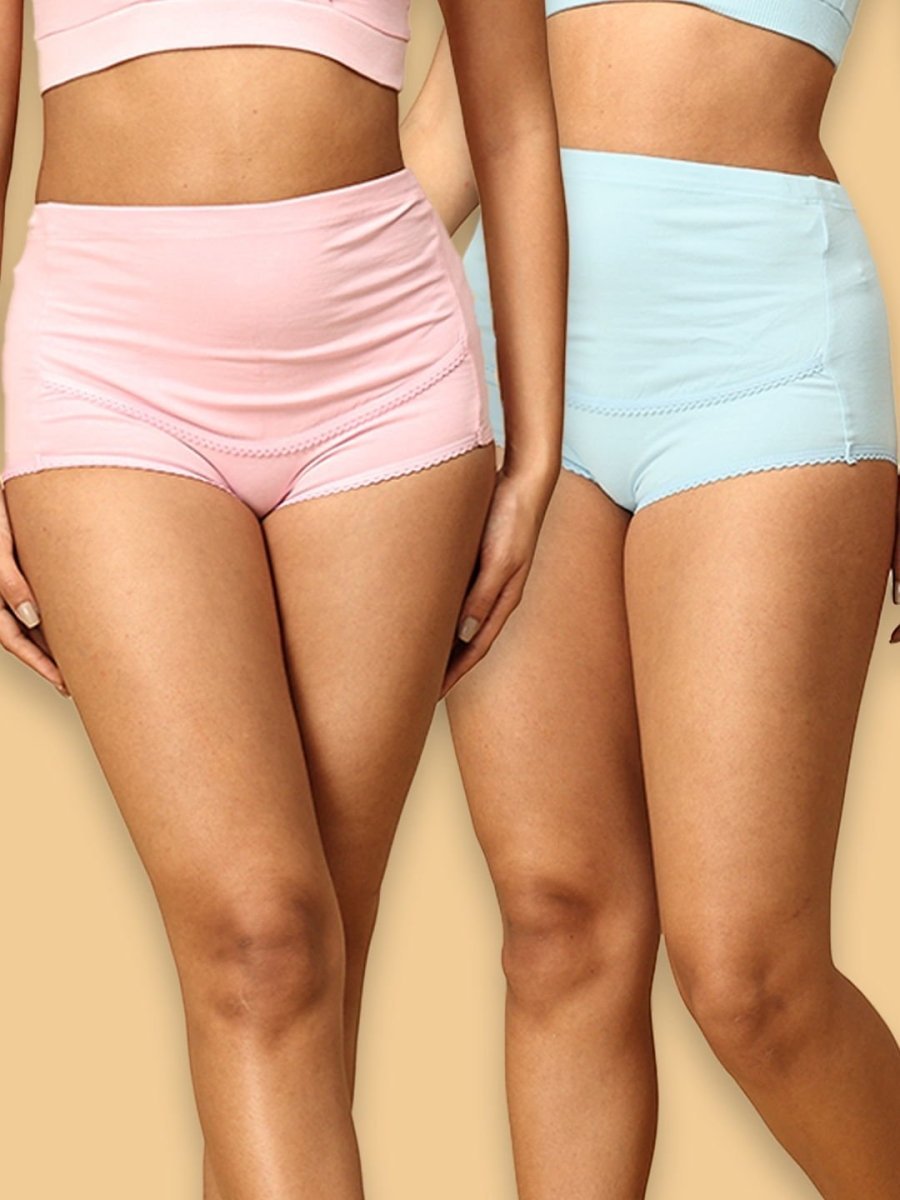 Women's Pink and Blue Maternity High Rise Mama Over Belly Support Panties - Pack of 2
