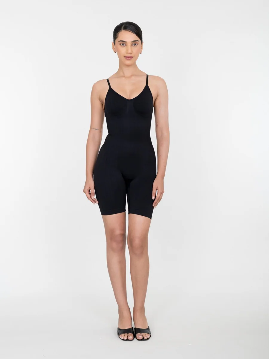 Women's Black Polyamide Mid Thigh Bodysuits - Body Shaper