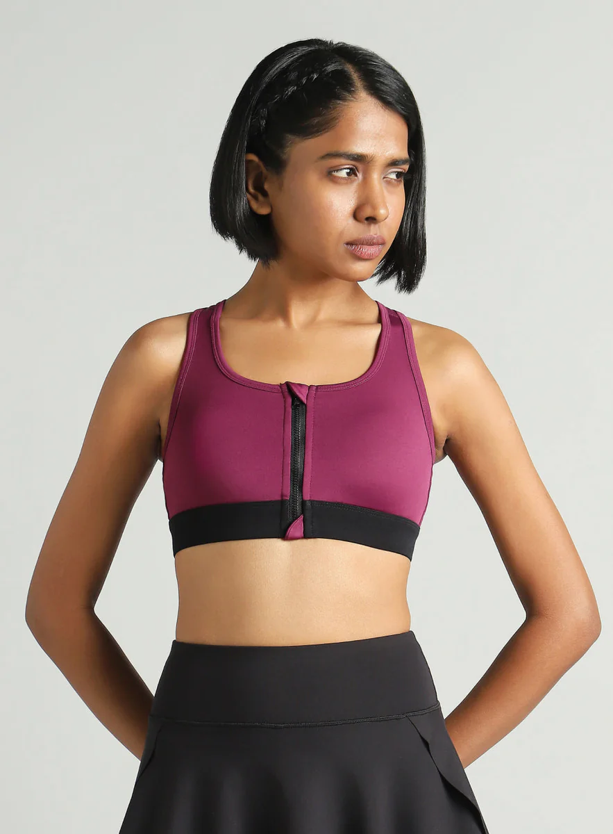 Women's Purple Front Zip High Support Training Bra