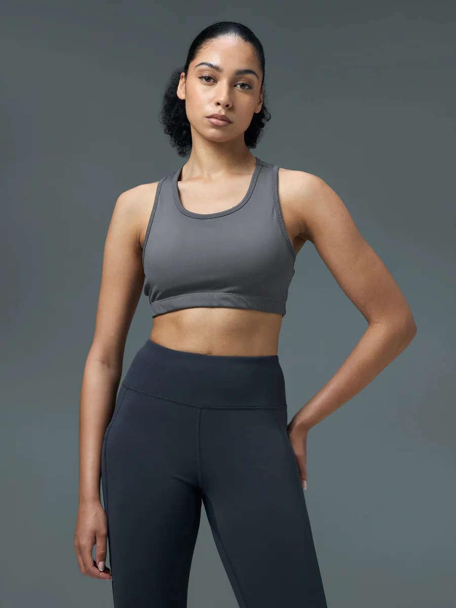 Women's Grey Slim Fit Scoop Neck Sports Bra with Elasto Plus for Training
