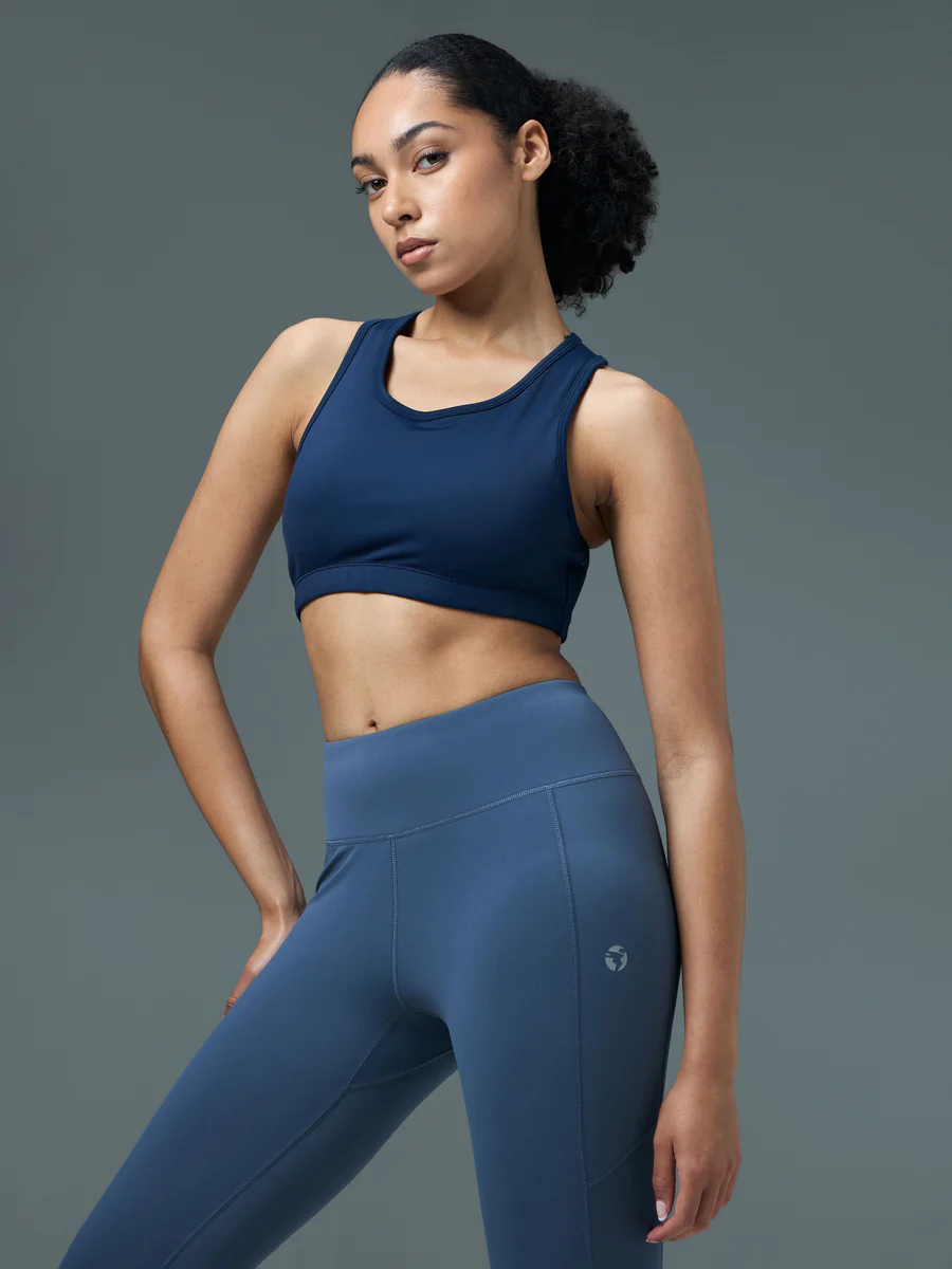 Women's Navy Slim Fit Scoop Neck Sports Bra with Elasto Plus for Training