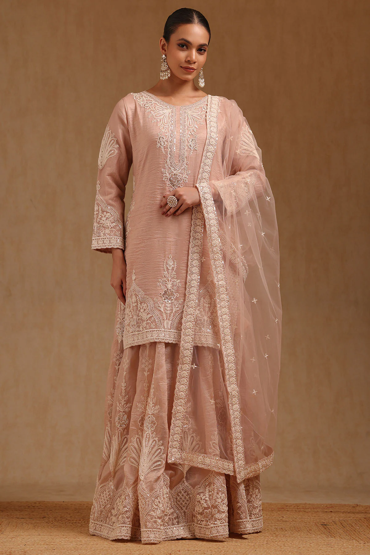 Women's Orange Tissue Embroidered Lehenga with Cutdana