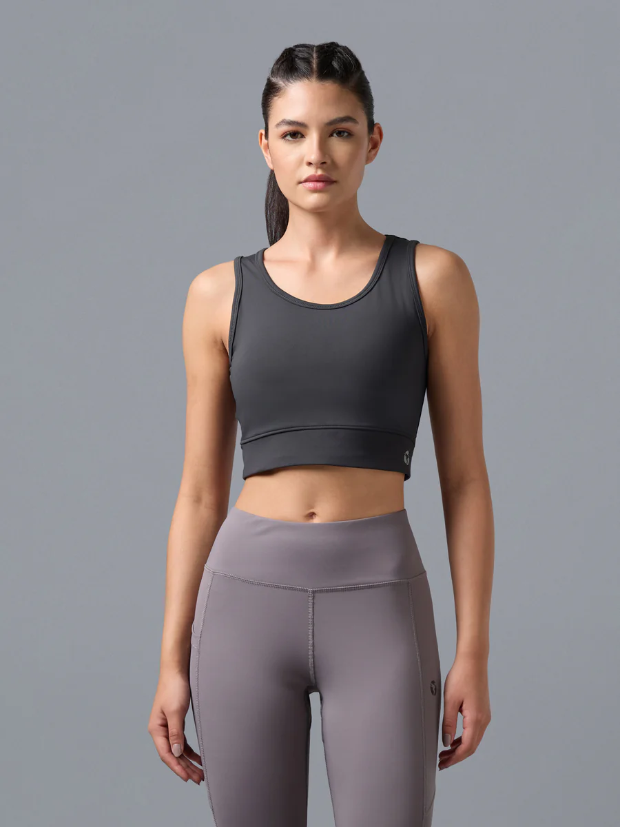 Women's Grey Slim Fit Scoop Neck Sports Bra with Elasto Plus Workout Support